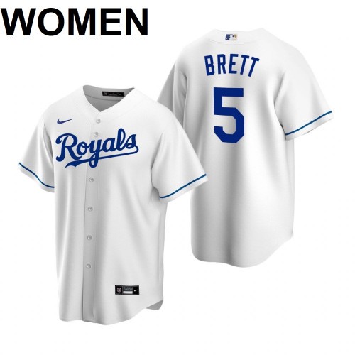 Women's Kansas City Royals #5 George Brett 2021 White Cool Base Stitched Jersey(Run Small))